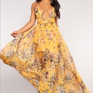 Fashion Nova Floral Maxi Dress - Mustard